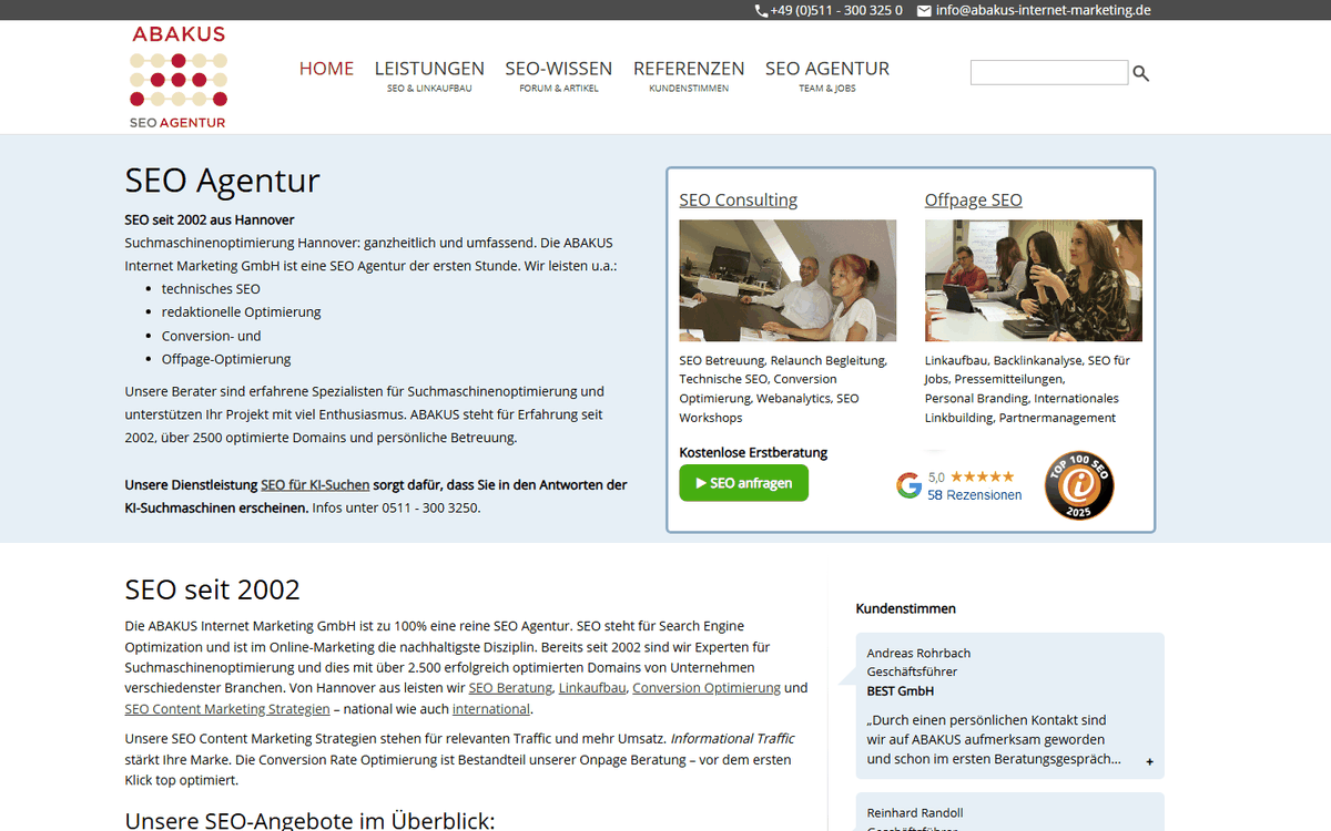 Startseite von ABAKUS Internet Marketing GmbH, SEO-Agentur in Hannover