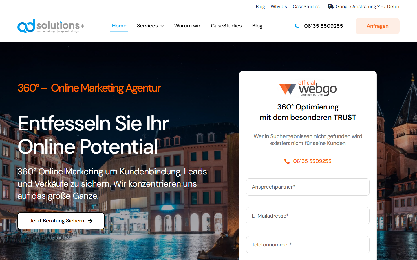 Startseite von Adsolutions-Plus, SEO-Agentur in Mainz