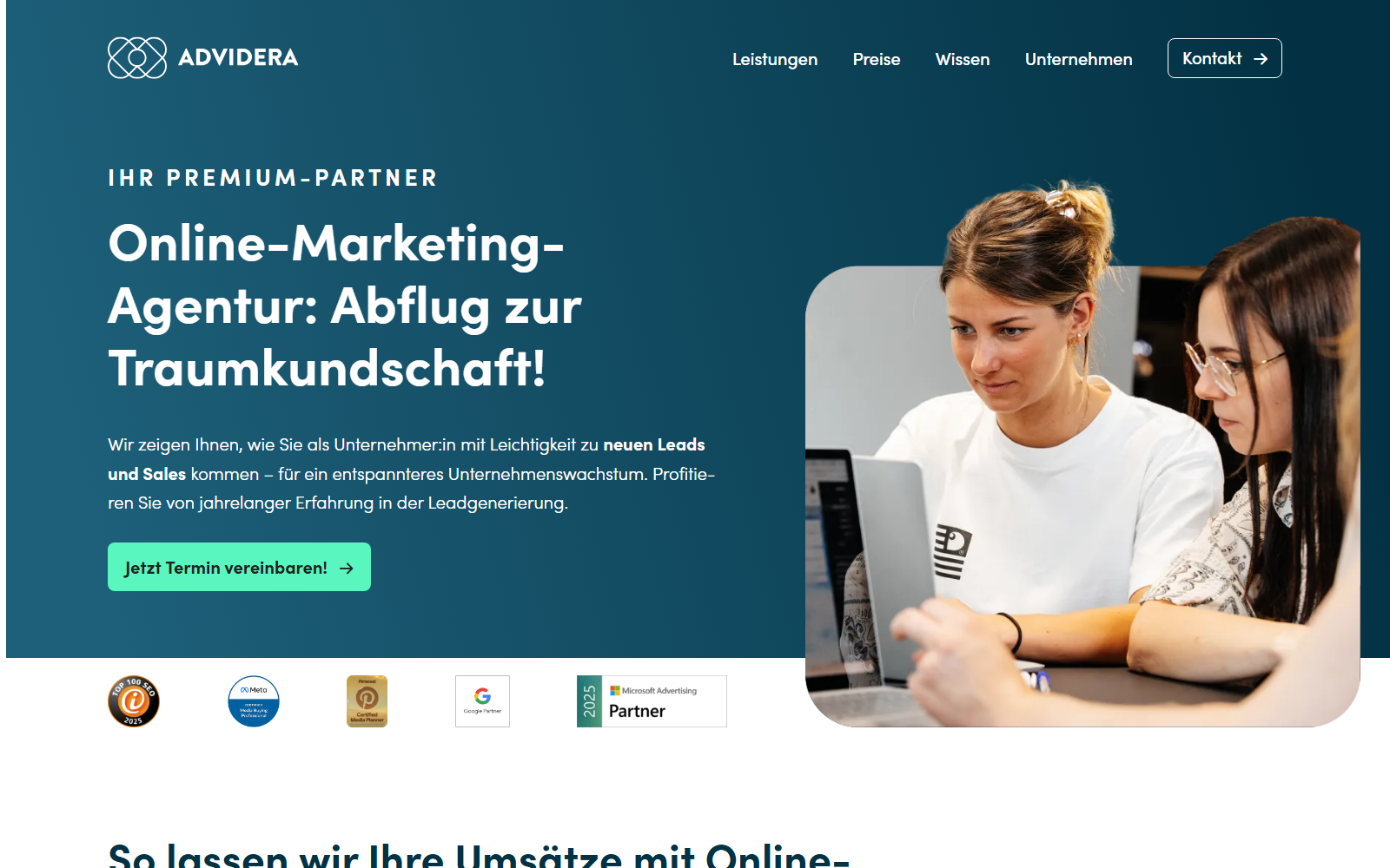 Startseite von ADVIDERA GmbH, SEO-Agentur in Köln