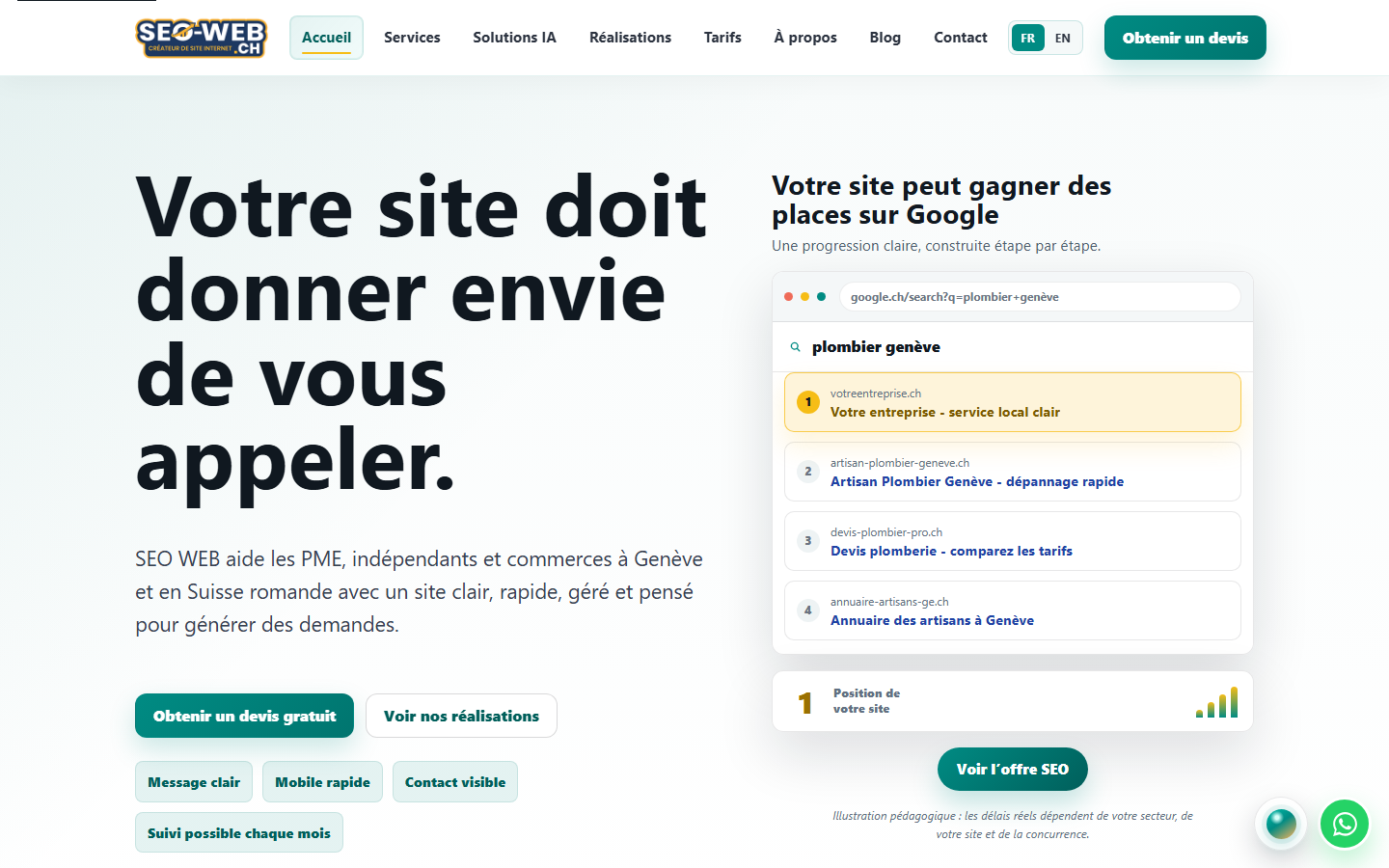 Startseite von SEO WEB Sàrl, SEO-Agentur in Genf