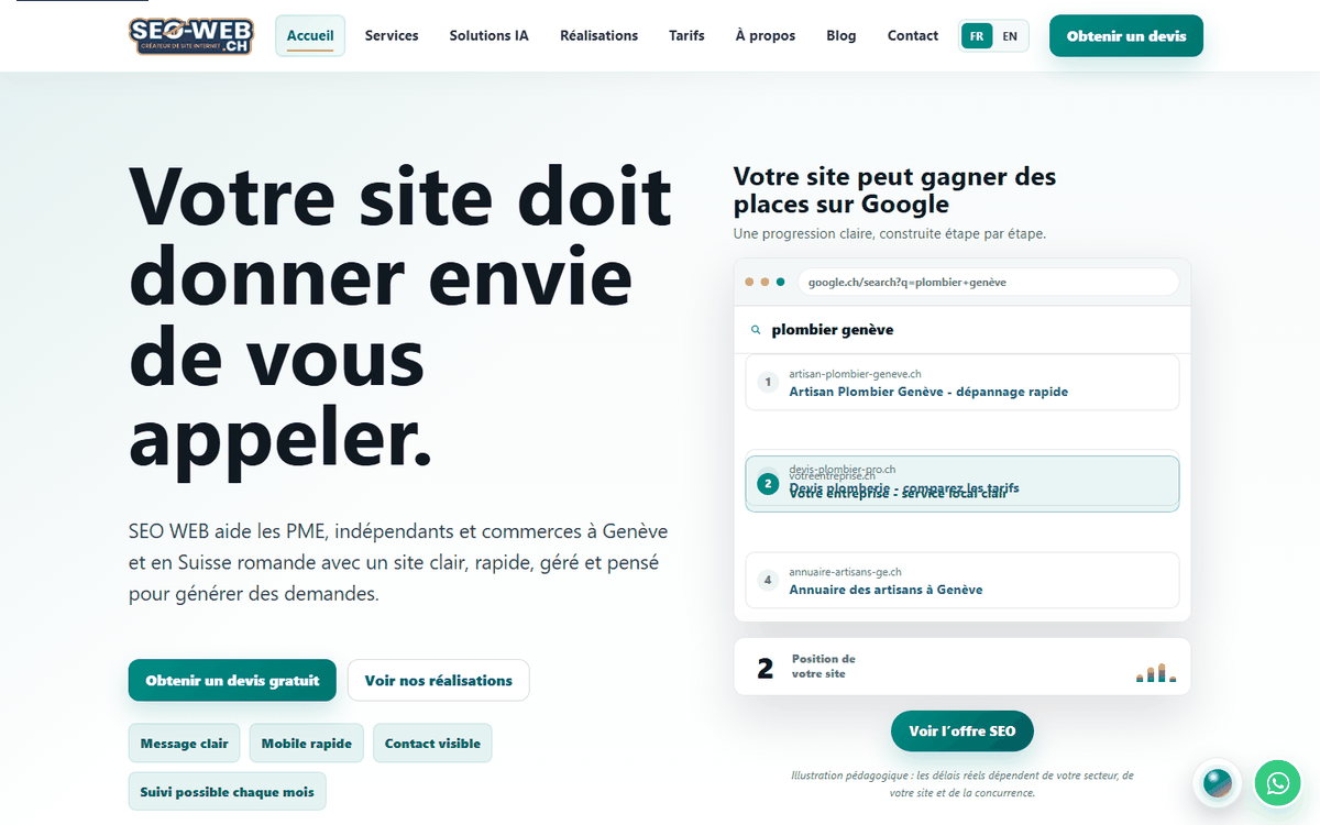 Startseite von Agence SEO WEB, SEO-Agentur in der Schweiz