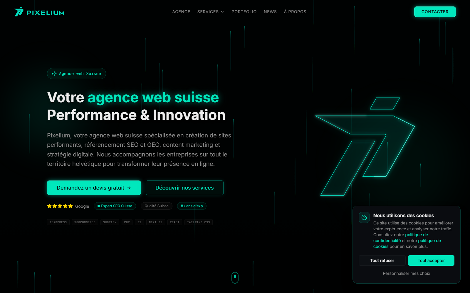 Startseite von Agence web Lausanne - Pixelium.ch, SEO-Agentur in Lausanne