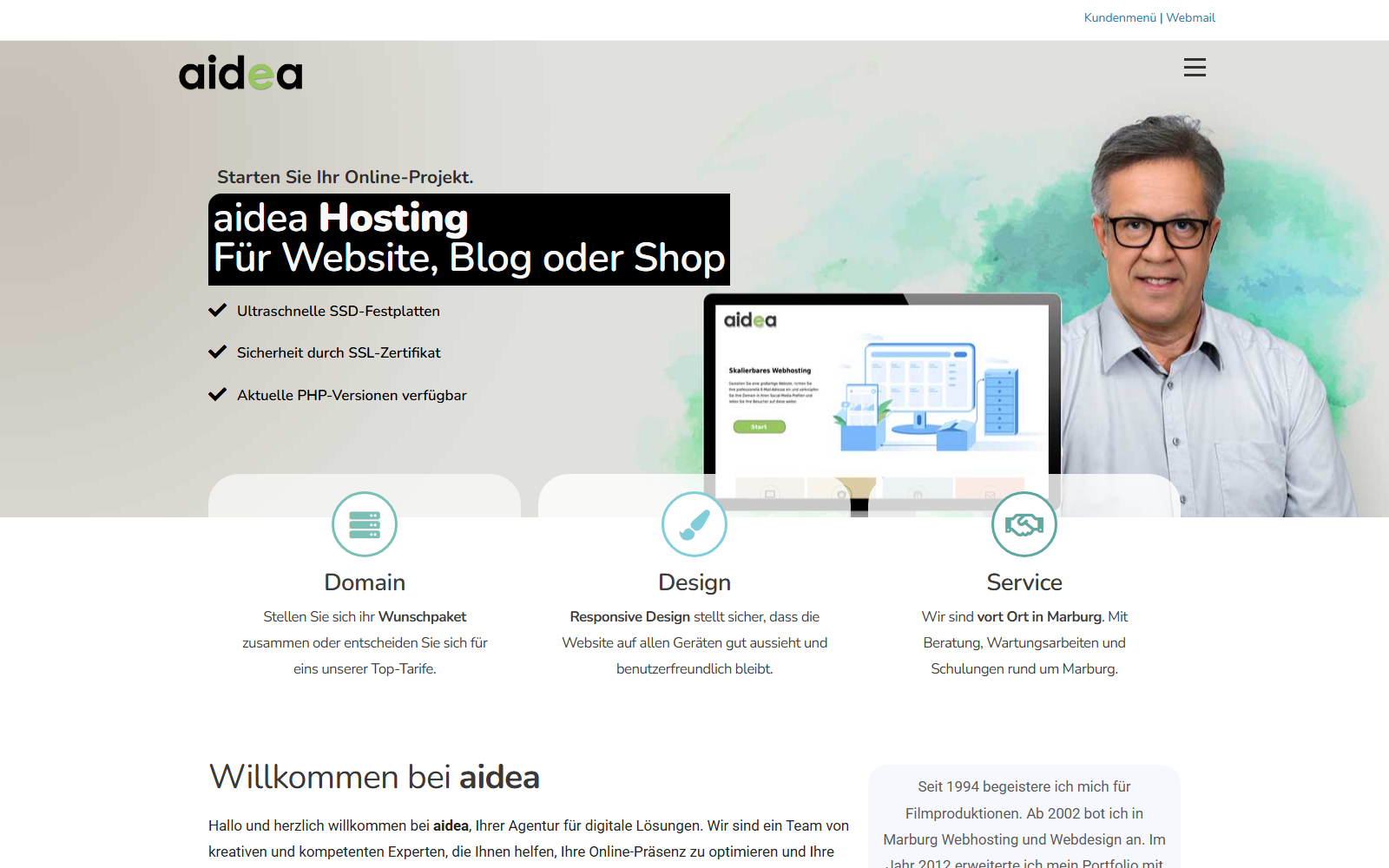 Startseite von aideaHosting, Matthias Kirchhoff, SEO-Agentur in Marburg