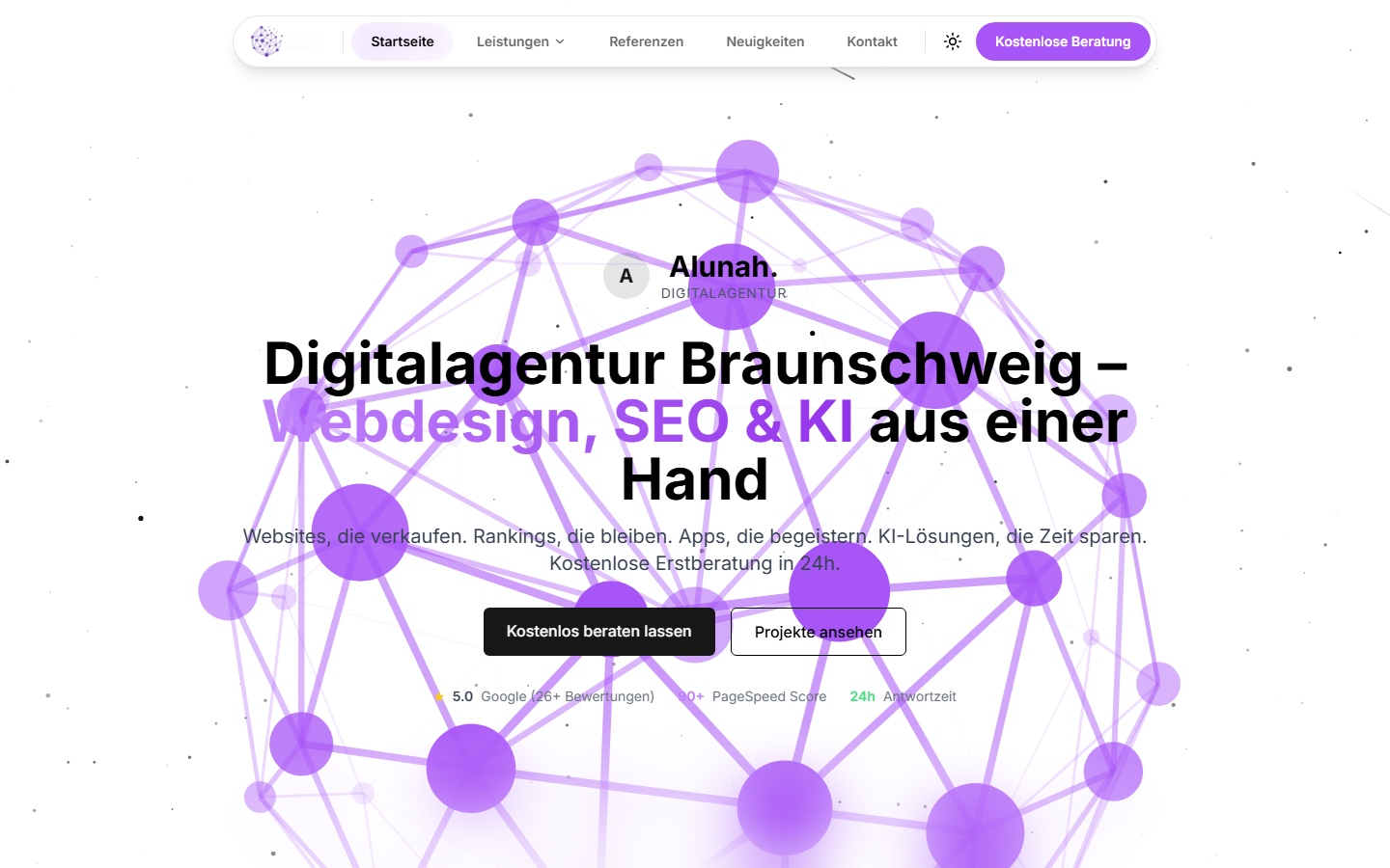 Startseite von Alunah, SEO-Agentur in Braunschweig