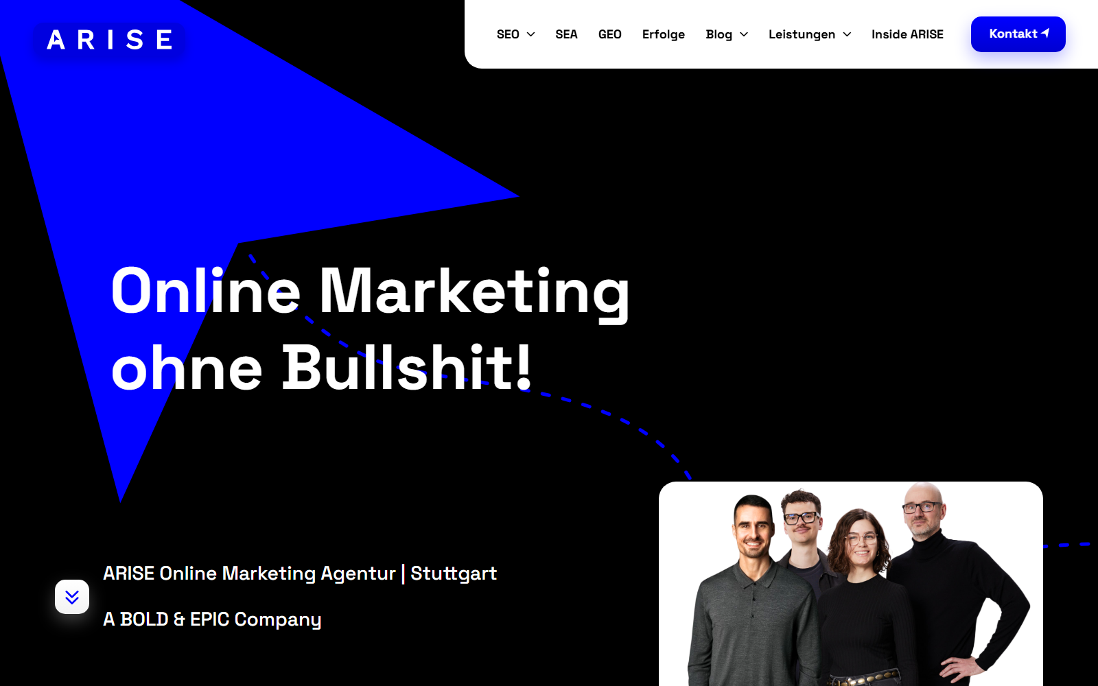 Startseite von ARISE Online Marketing GmbH, SEO-Agentur in Stuttgart