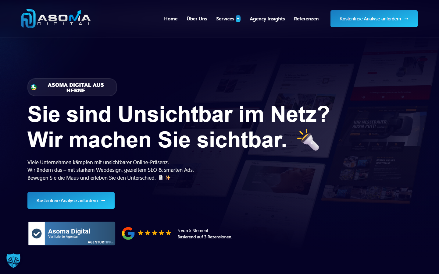 Startseite von asomadigital, SEO-Agentur in Herne