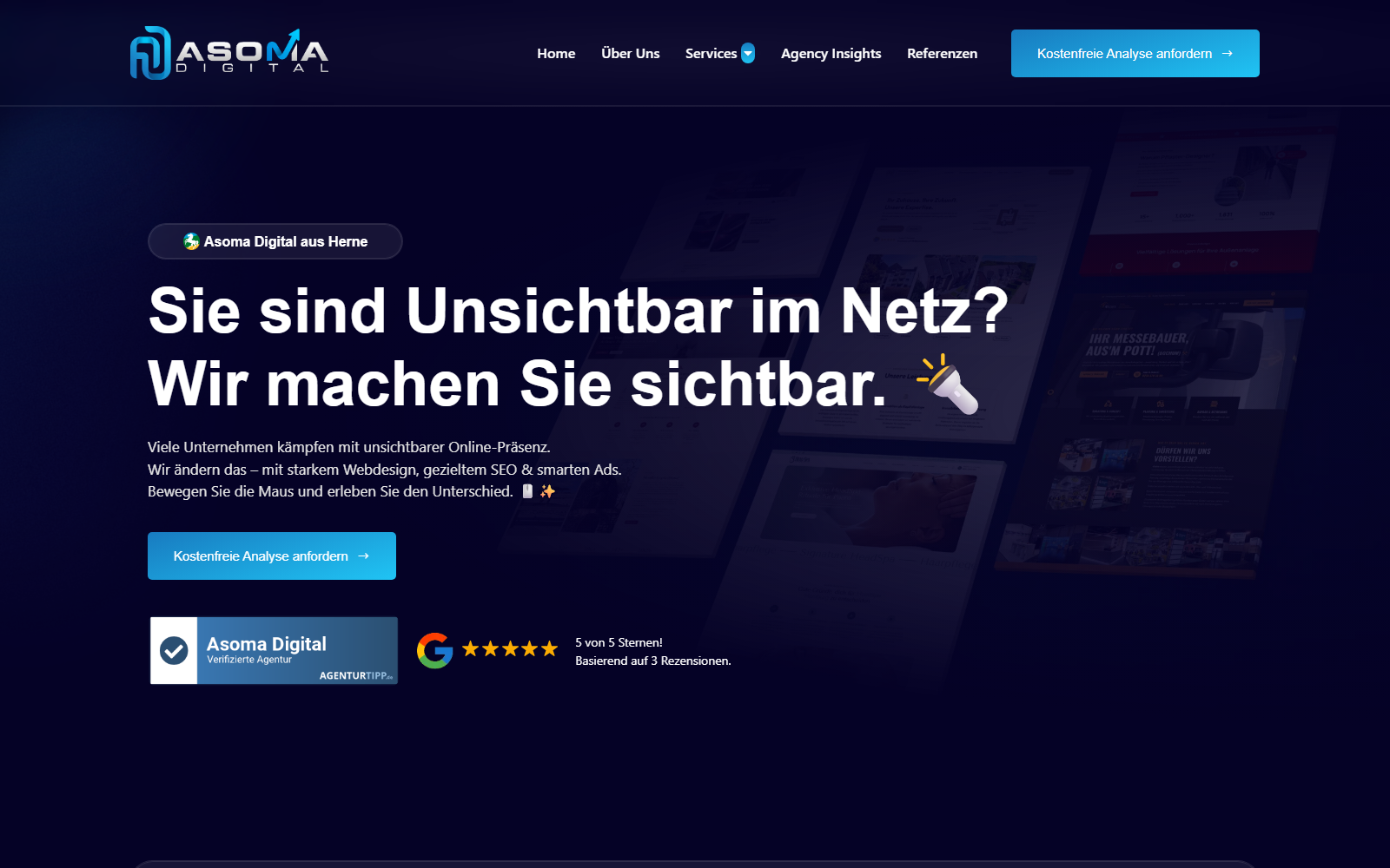 Startseite von Asoma Digital, SEO-Agentur in Herne