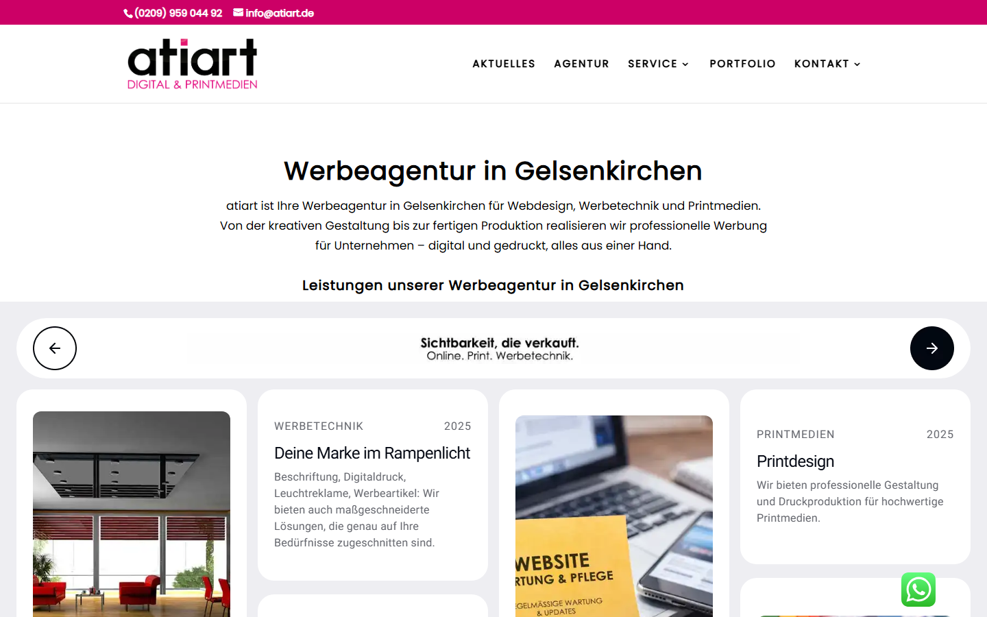 Startseite von atiart, SEO-Agentur in Gelsenkirchen