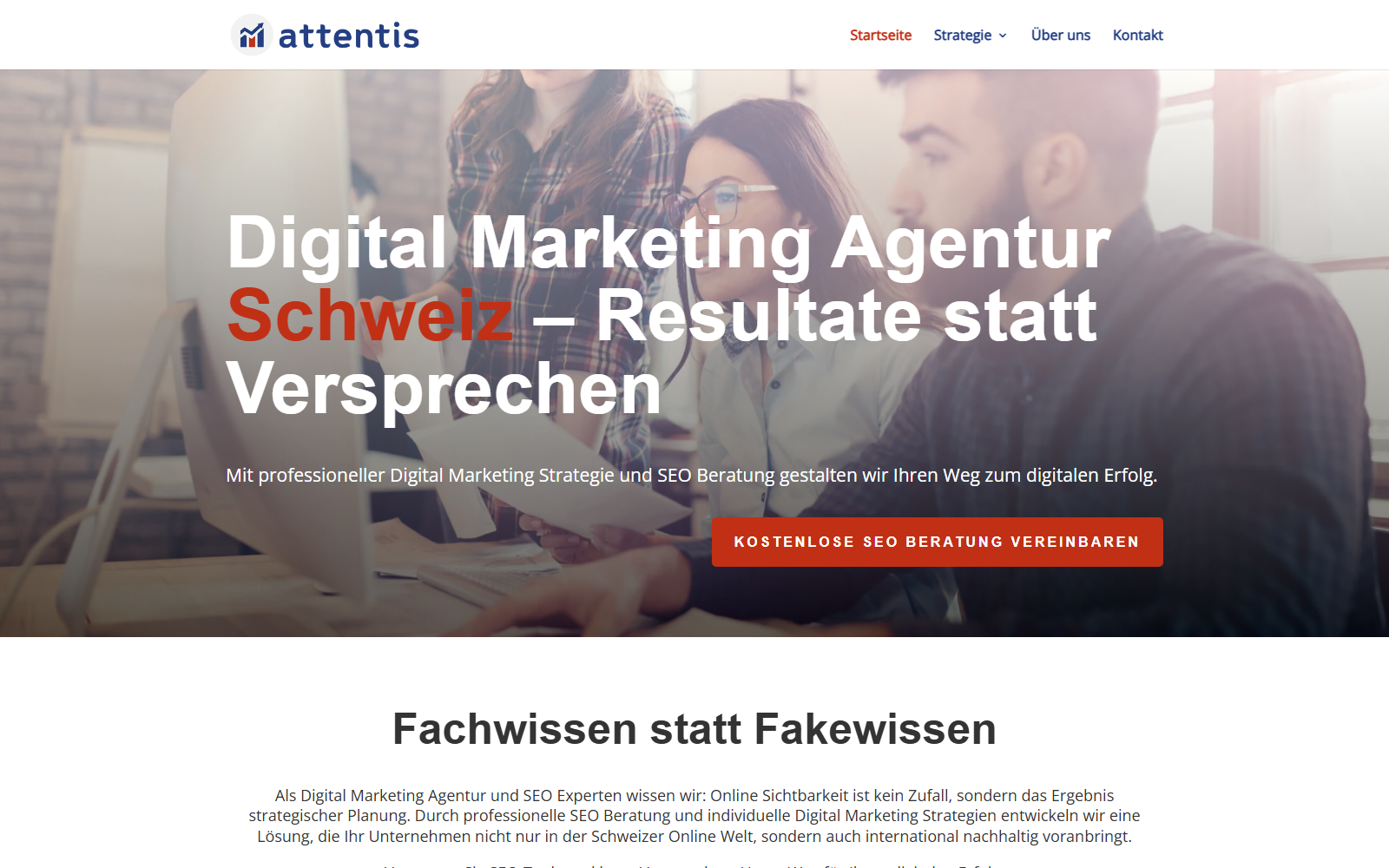 Startseite von Attentis Digital AG, SEO-Agentur in Zug
