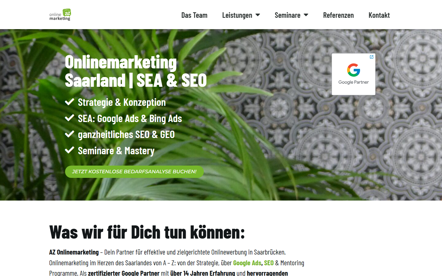 Startseite von AZ Onlinemarketing, SEO-Agentur in Saarbrücken