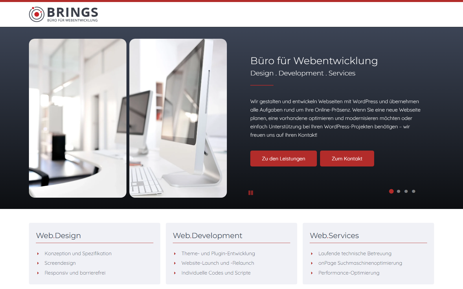Startseite von brings online | büro für webentwicklung, SEO-Agentur in Essen