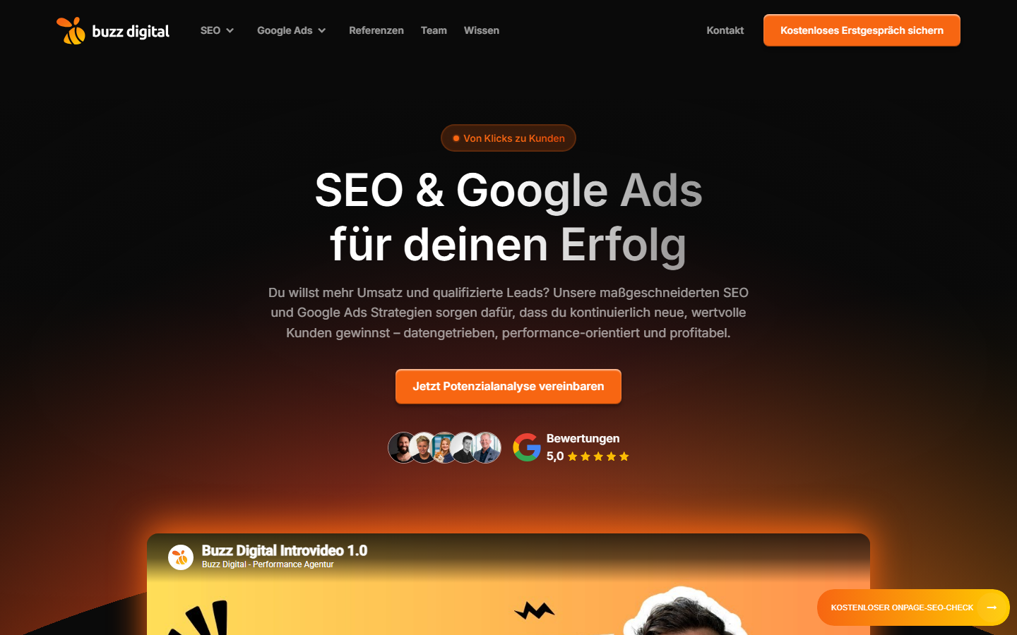 Startseite von Buzz Digital, SEO-Agentur in Neuss