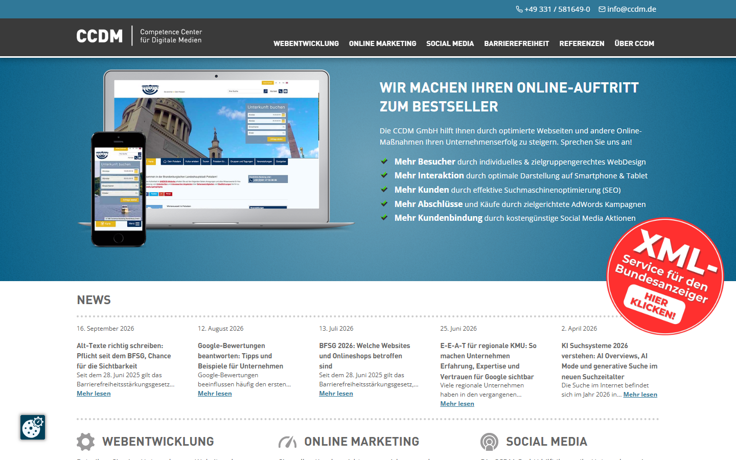 Startseite von CCDM, SEO-Agentur in Potsdam