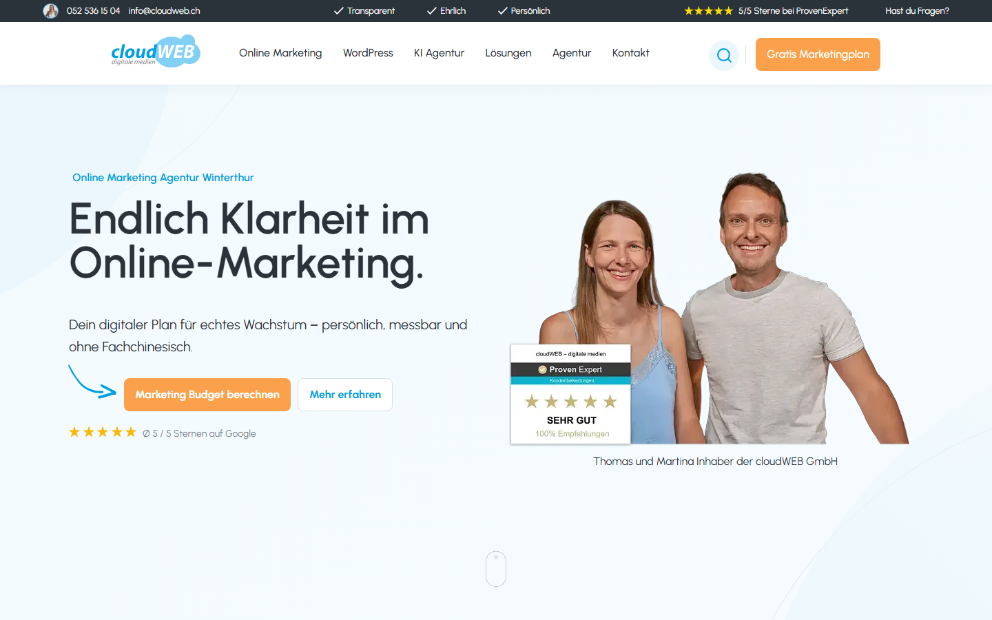 Startseite von cloudWEB GmbH, SEO-Agentur in Winterthur