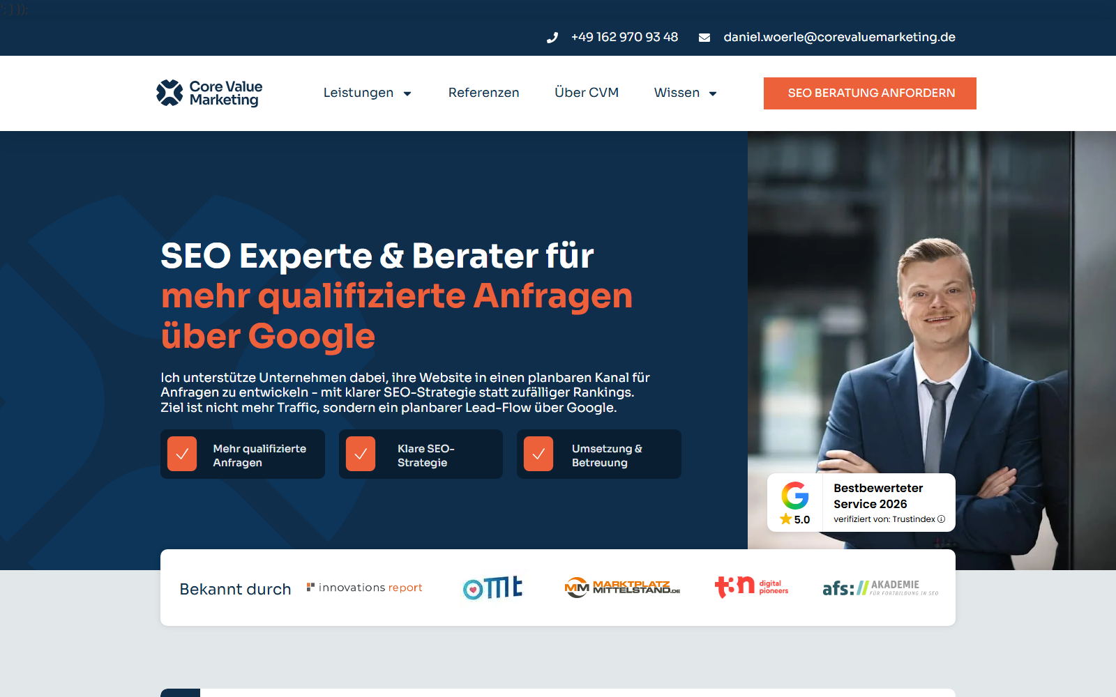 Startseite von Core Value Marketing UG, SEO-Agentur in Augsburg