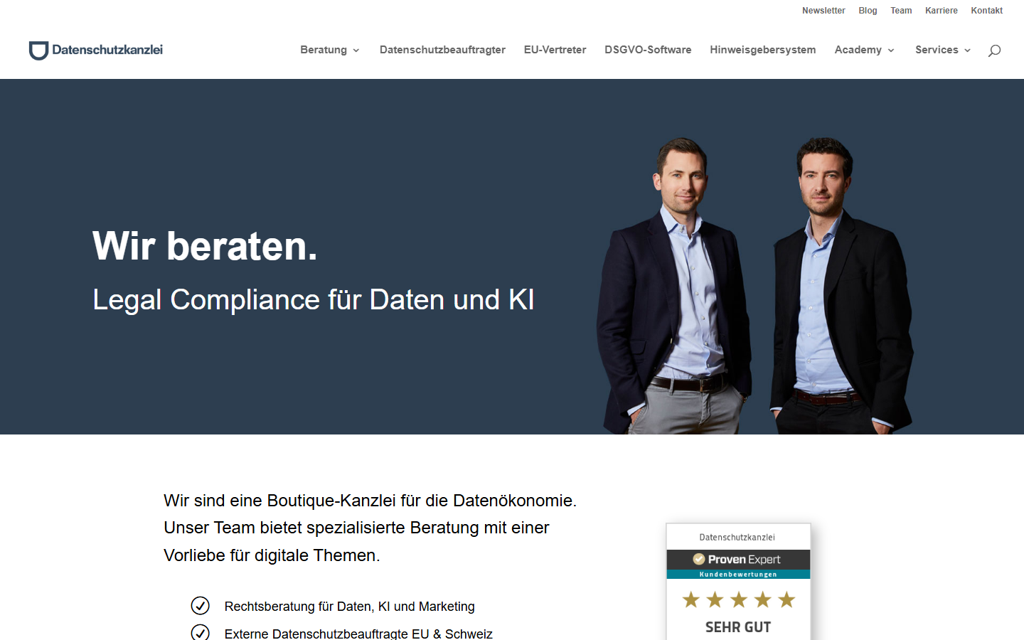 Startseite von Datenschutzkanzlei, KI-Beratung in Hamburg
