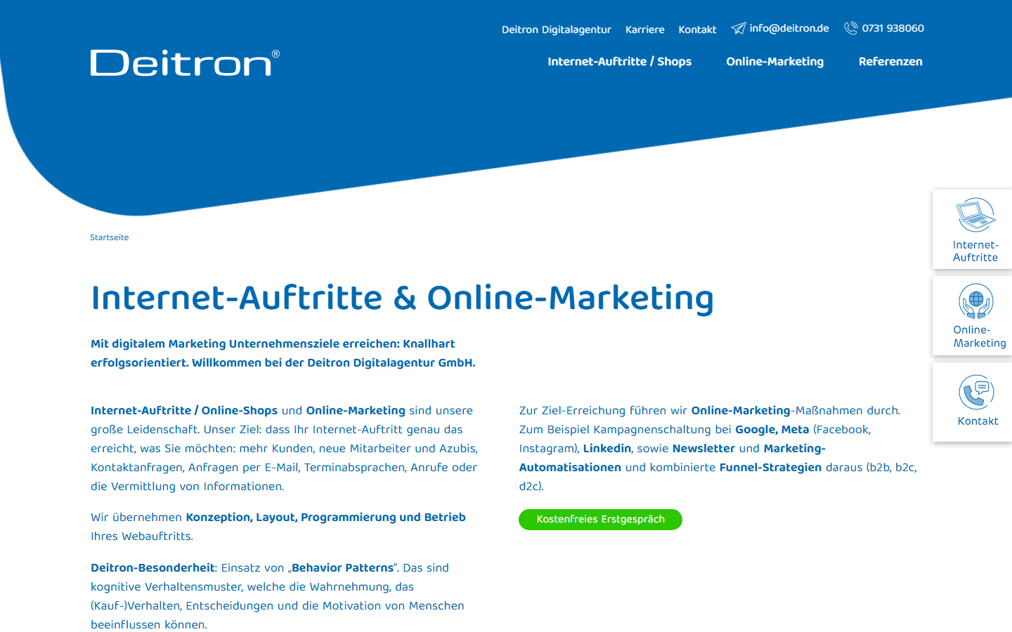 Startseite von DEITRON Digitalagentur GmbH, SEO-Agentur in Ulm