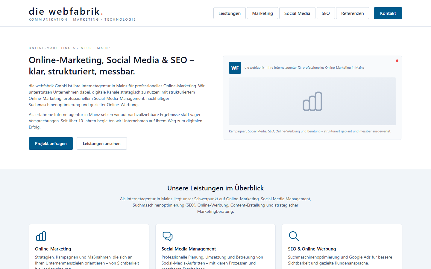 Startseite von die webfabrik GmbH, SEO-Agentur in Mainz