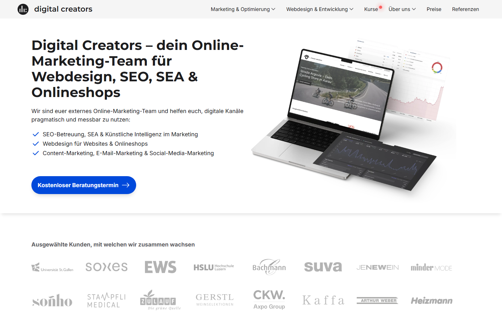 Startseite von Digital Creators GmbH, SEO-Agentur in Luzern