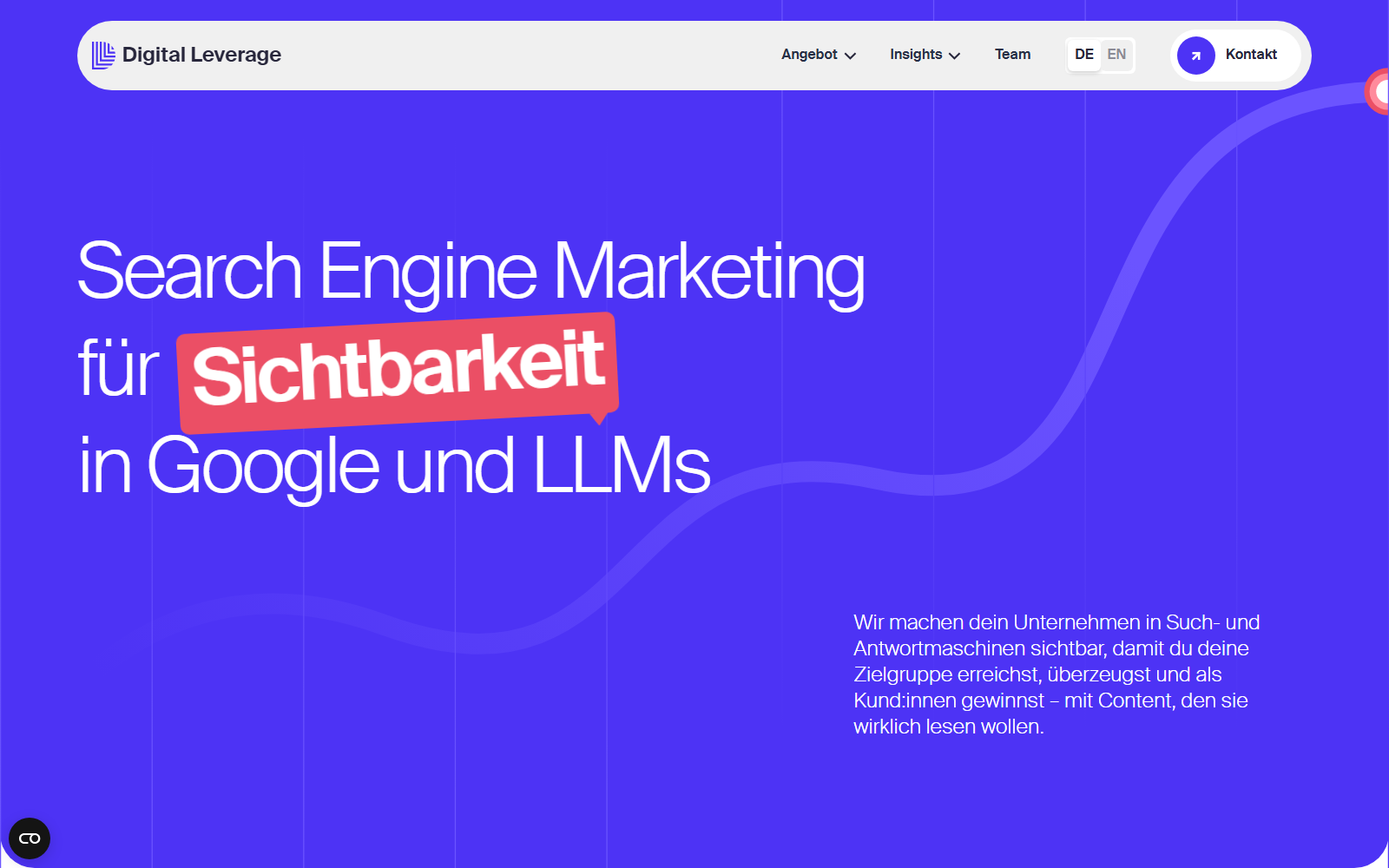 Startseite von Digital Leverage, SEO-Agentur in Zürich