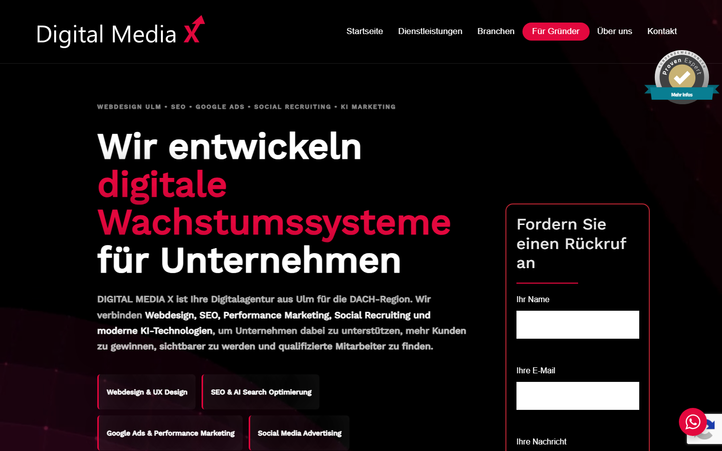 Startseite von DIGITAL MEDIA X, SEO-Agentur in Baden-Württemberg