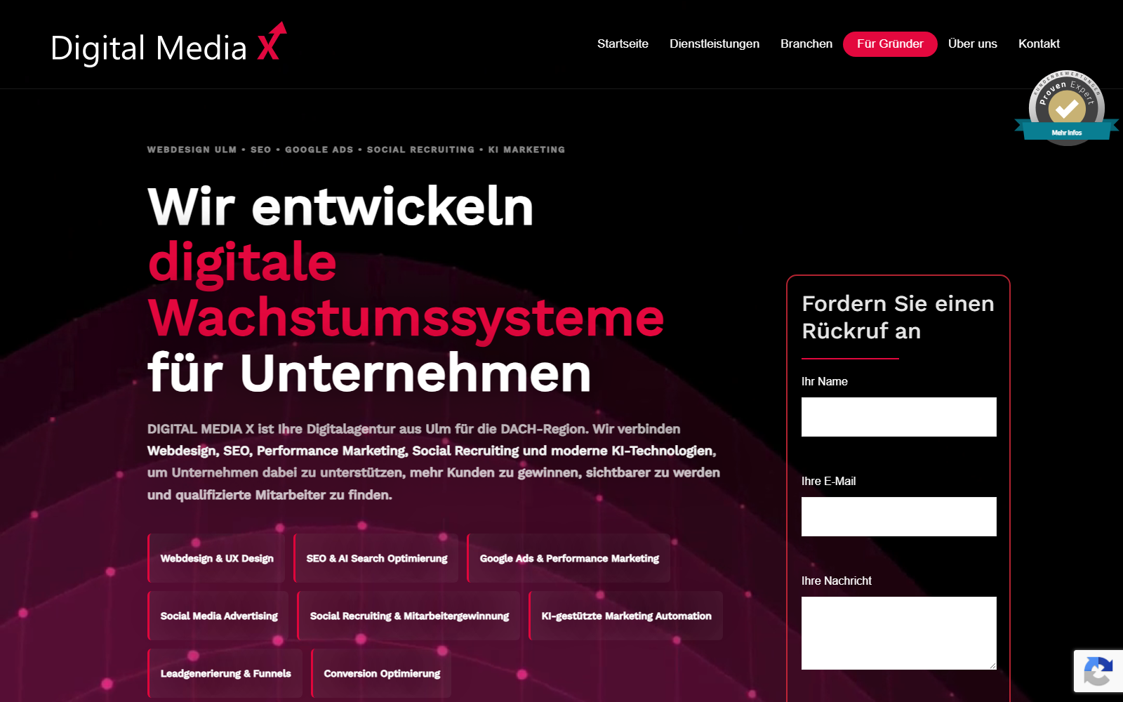Startseite von DIGITAL MEDIA X, SEO-Agentur in Ulm