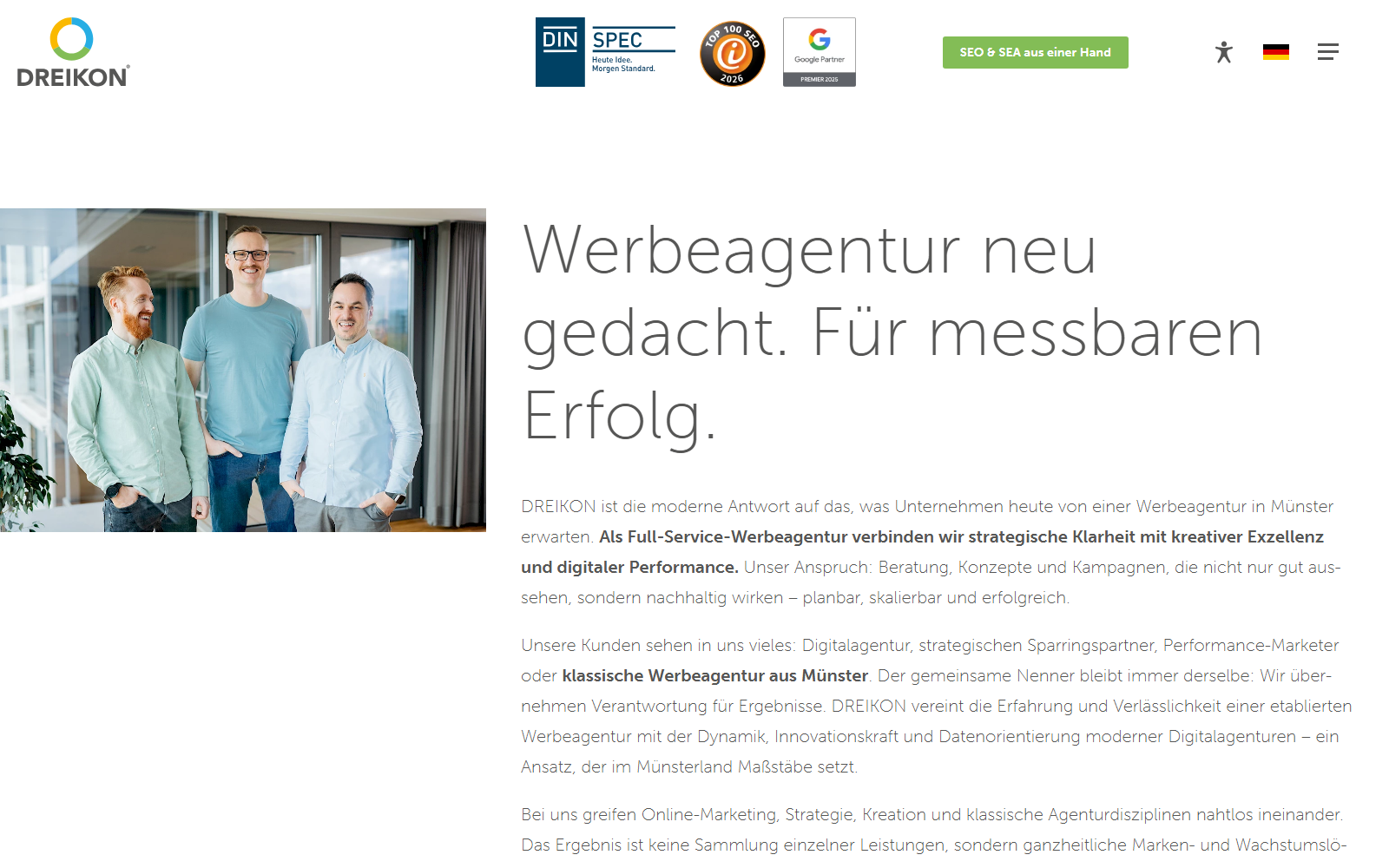 Startseite von DREIKON GmbH & Co. KG, SEO-Agentur in Münster