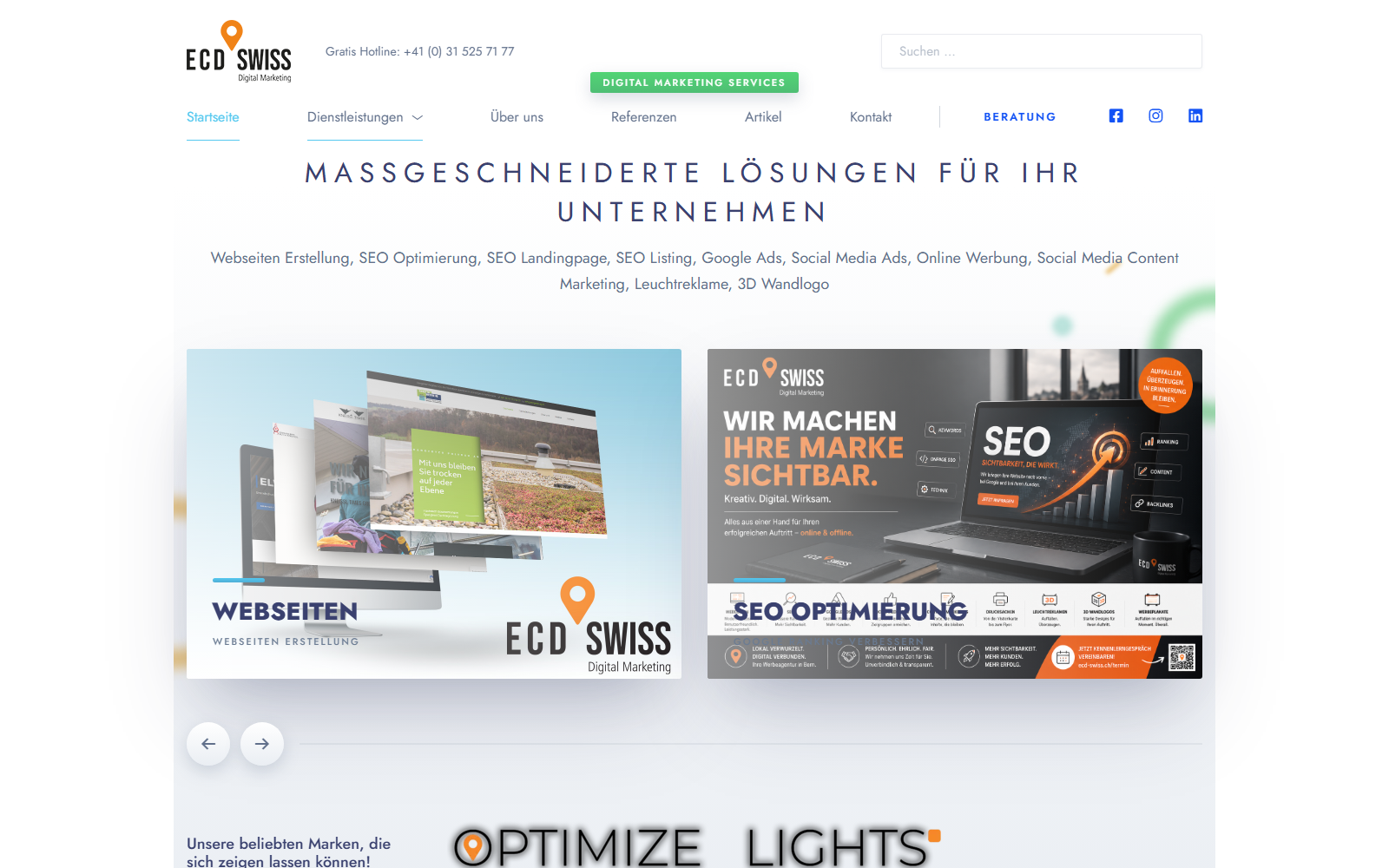 Startseite von ECD-SWISS Digital Marketing GmbH, SEO-Agentur in Bern