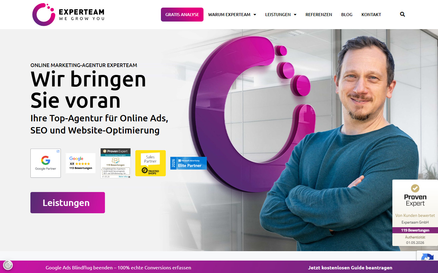 Startseite von Experteam GmbH, SEO-Agentur in Pforzheim