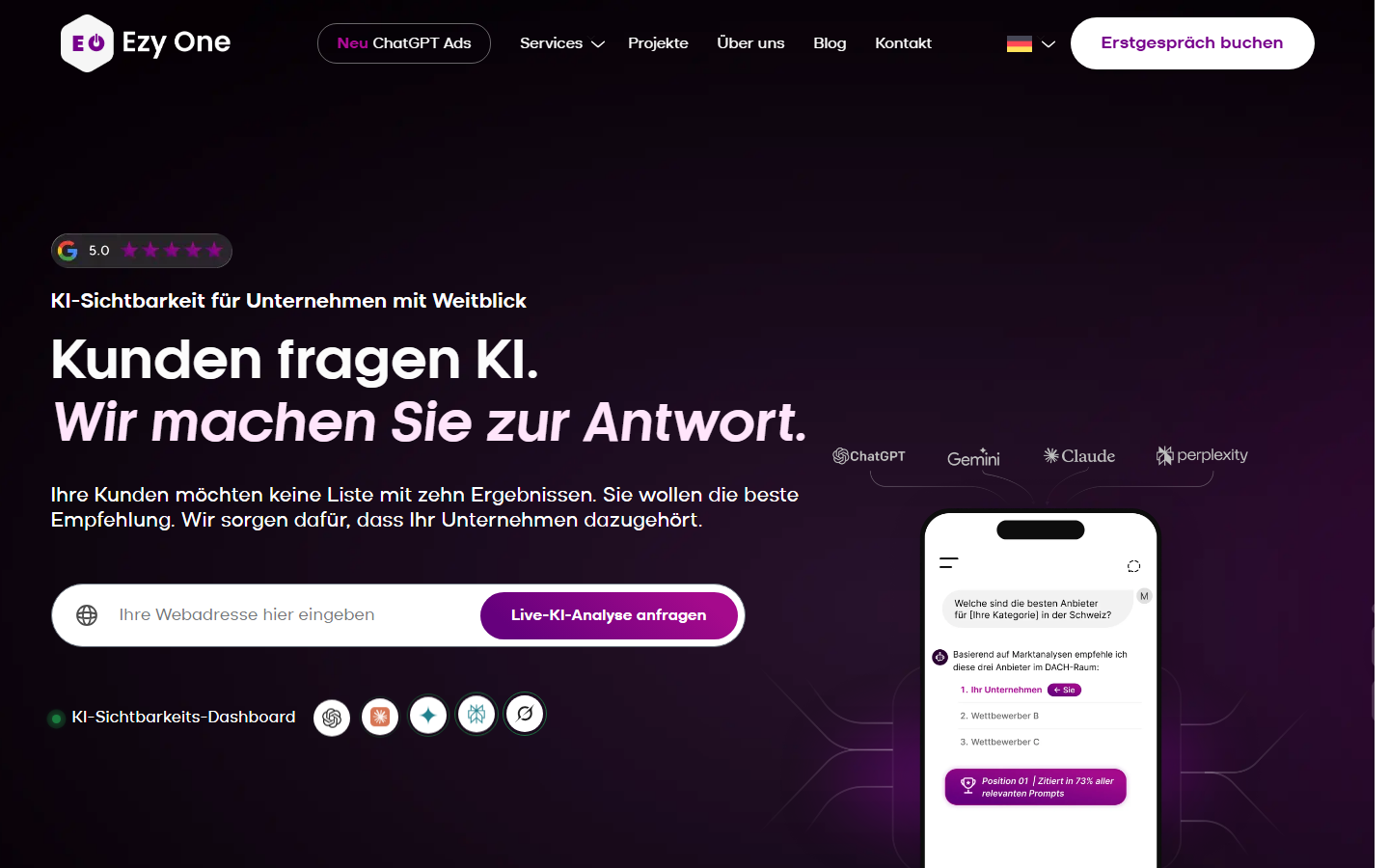 Startseite von Ezy One GmbH, SEO-Agentur in St. Gallen