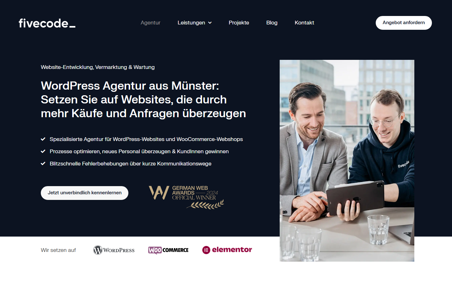 Startseite von fivecode GmbH, SEO-Agentur in Münster
