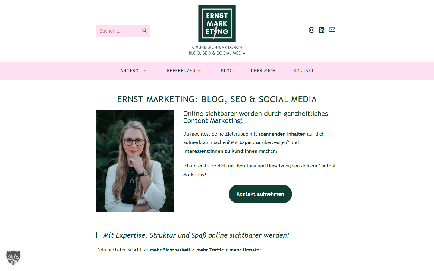 Startseite von Ernst Marketing (Franziska Ernst), SEO-Agentur in Bochum