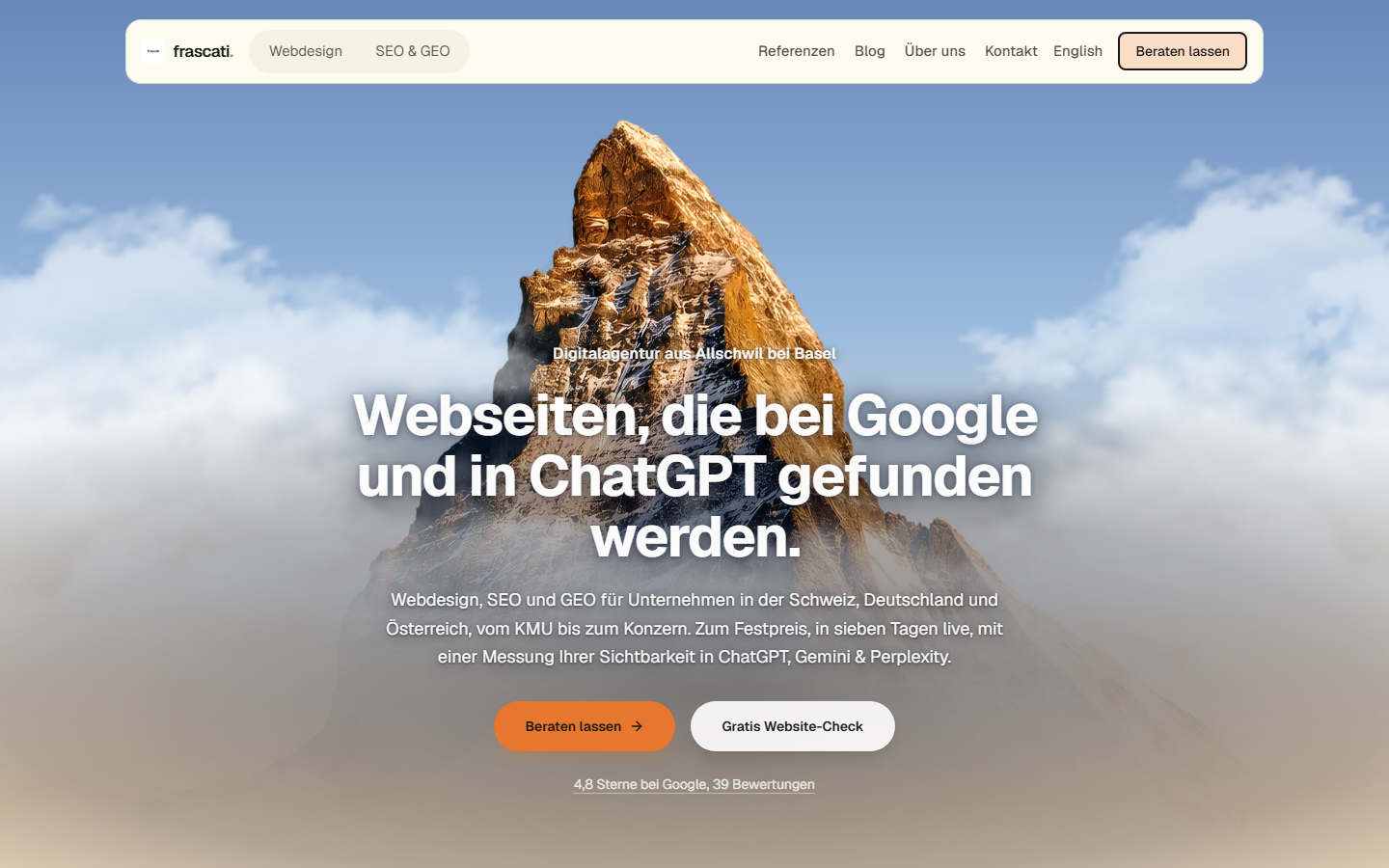Startseite von Frascati GmbH, SEO-Agentur in Basel-Landschaft