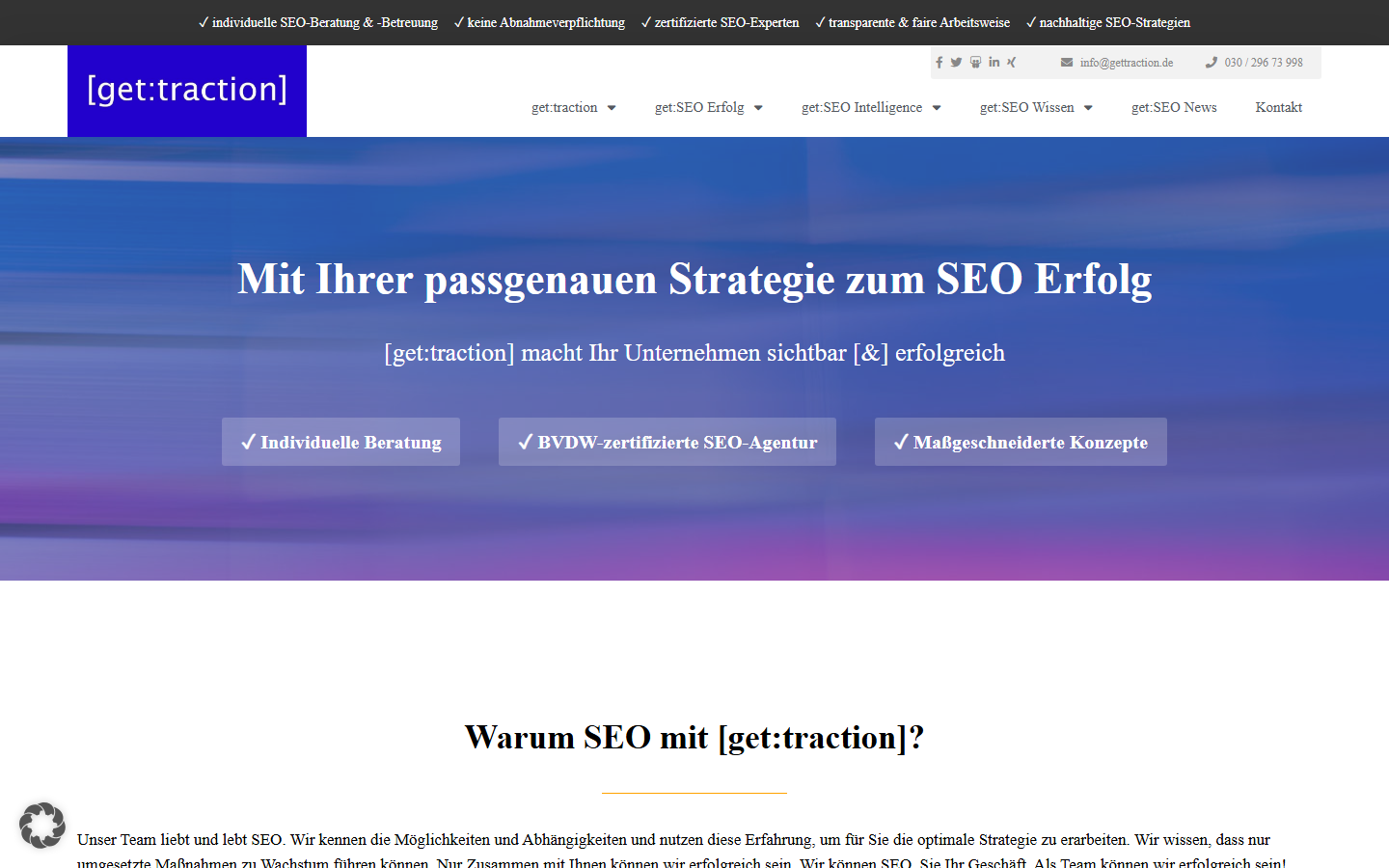 Startseite von get:traction GmbH, SEO-Agentur in Darmstadt