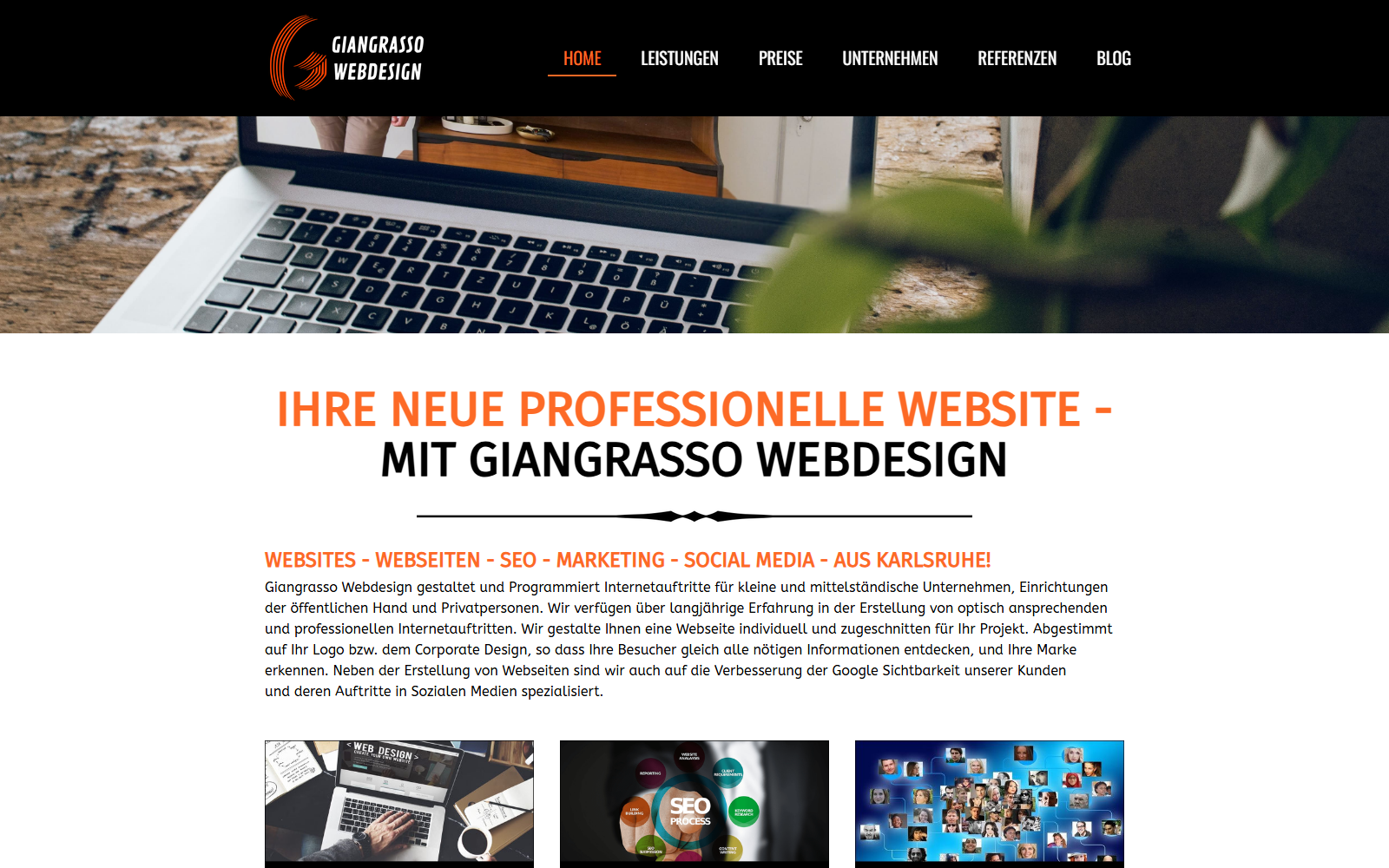 Startseite von Giangrasso Webdesign, SEO-Agentur in Karlsruhe