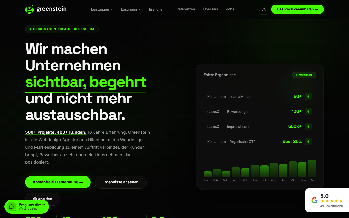 Startseite von greenstein design, SEO-Agentur in Hildesheim