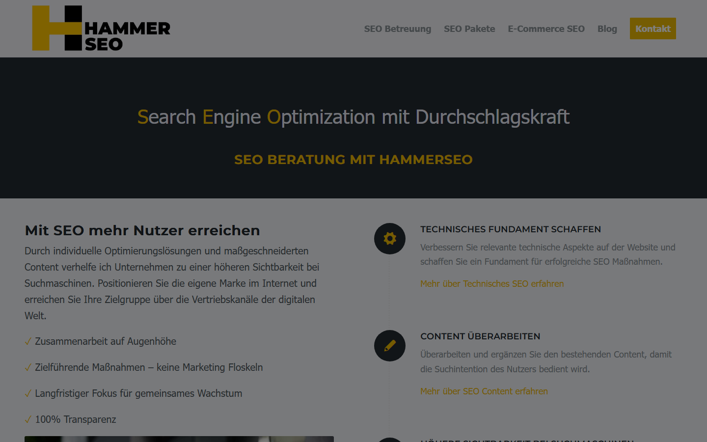 Startseite von HAMMERSEO, SEO-Agentur in Esslingen