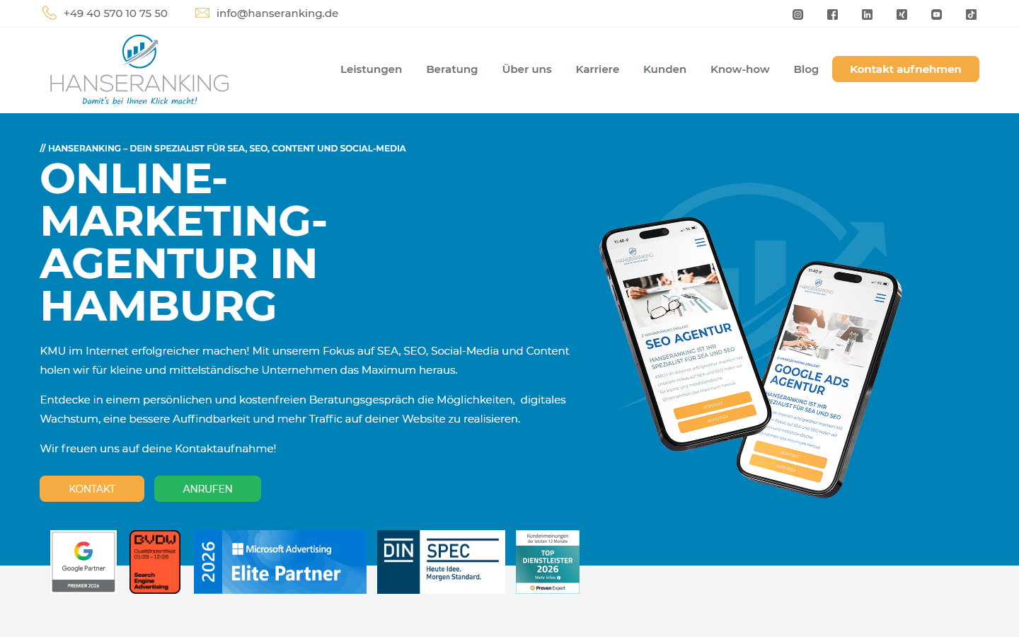Startseite von Hanseranking GmbH, SEO-Agentur in Hamburg