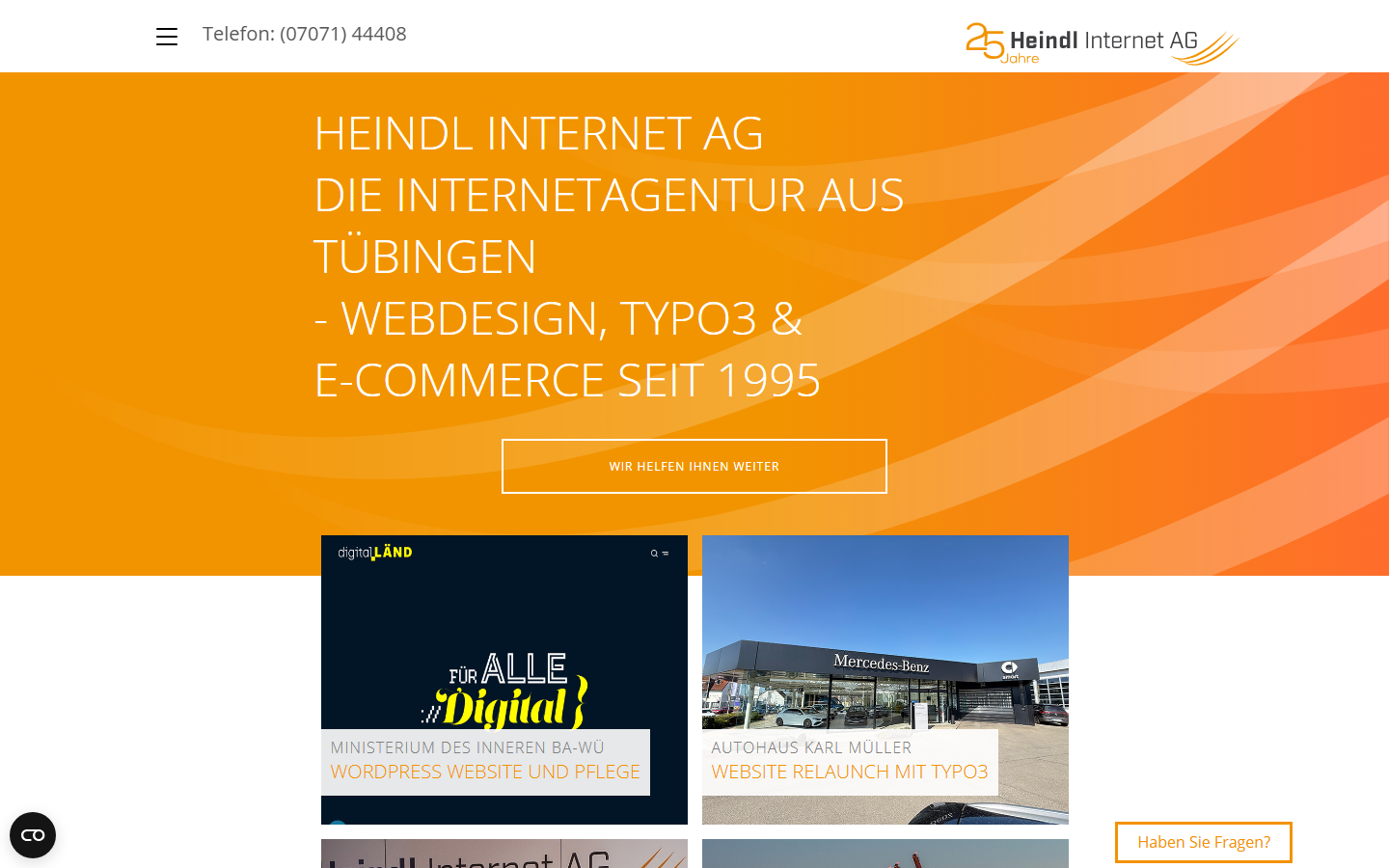 Startseite von Heindl Internet AG, SEO-Agentur in Tübingen