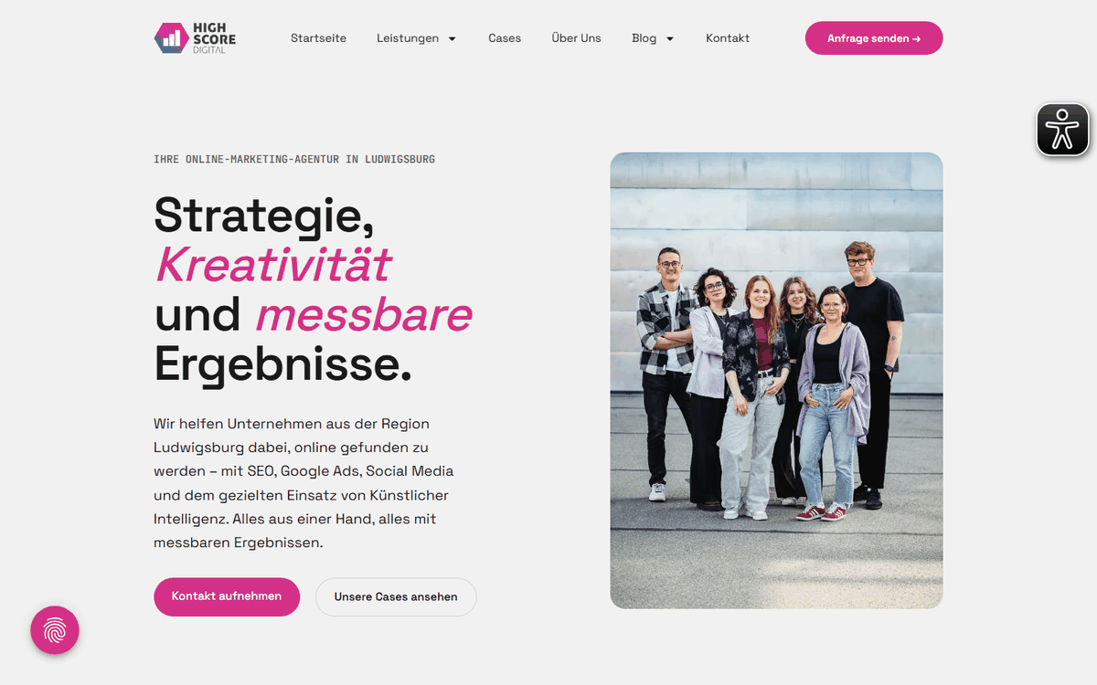 Startseite von Highscore Digital, SEO-Agentur in Stuttgart