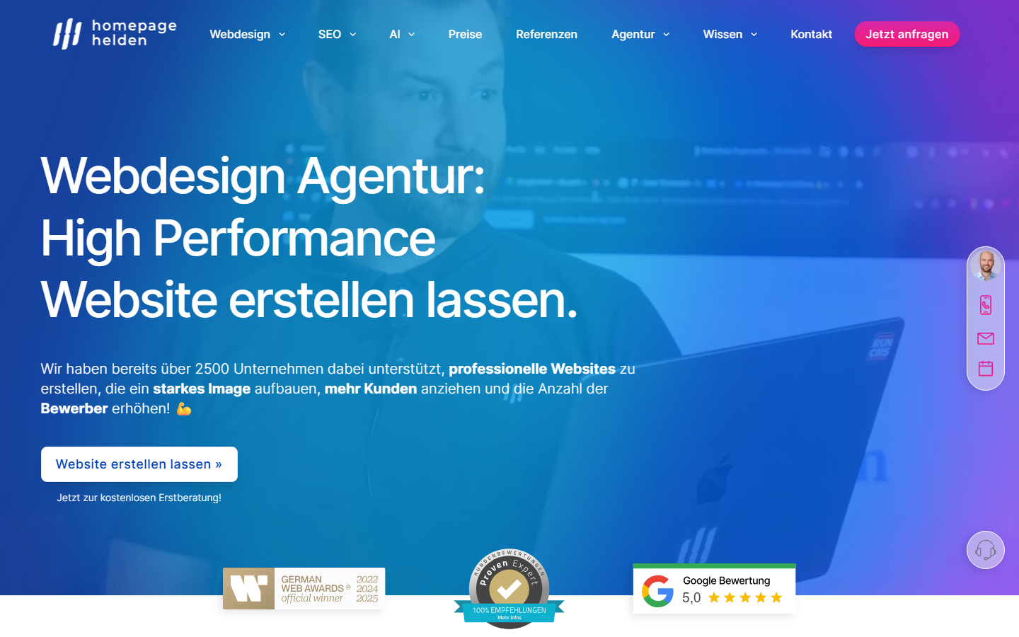Startseite von Homepage Helden GmbH, SEO-Agentur in Hamburg