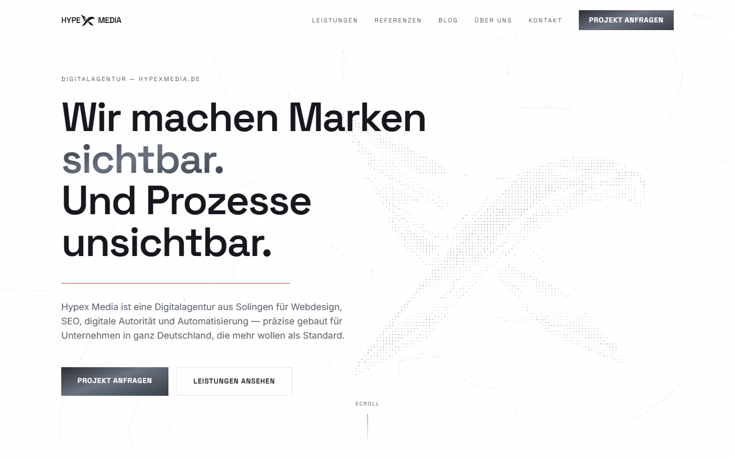 Startseite von Hypex Media, SEO-Agentur in Solingen