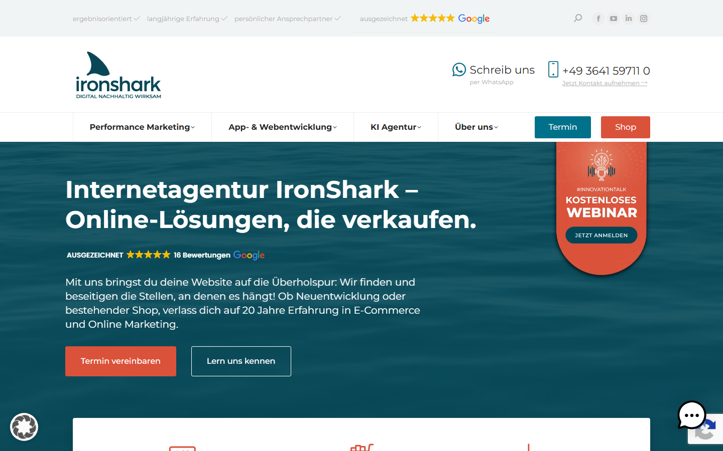Startseite von IronShark GmbH, SEO-Agentur in Jena