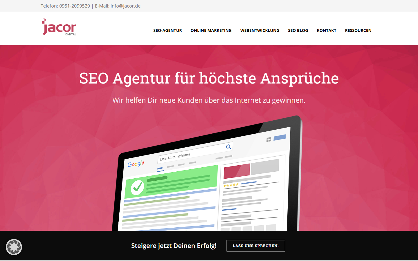 Startseite von jacor digital, SEO-Agentur in Bamberg