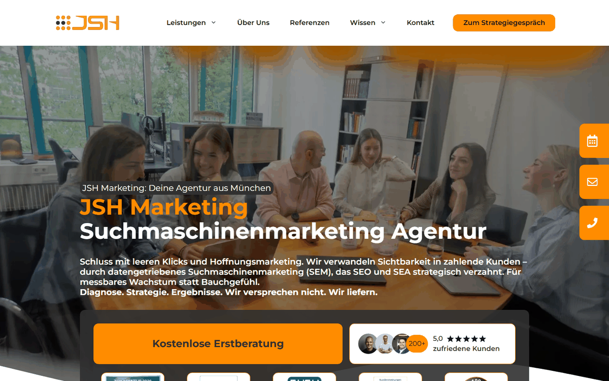 Startseite von JSH Marketing, SEO-Agentur in München