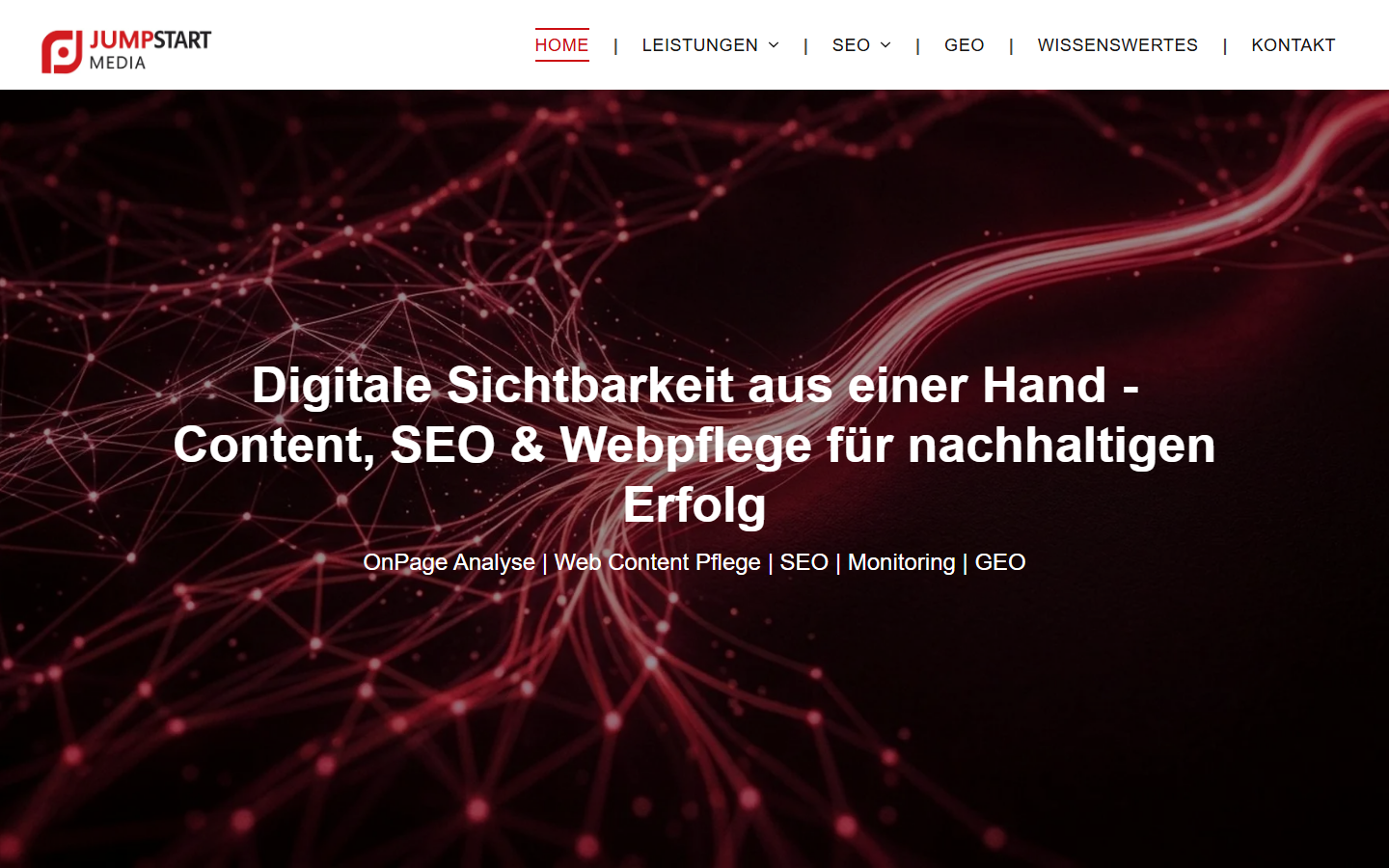 Startseite von JumpStart Media - SEO, Website Pflege, TYPO3 & Content Marketing, SEO-Agentur in Fürth