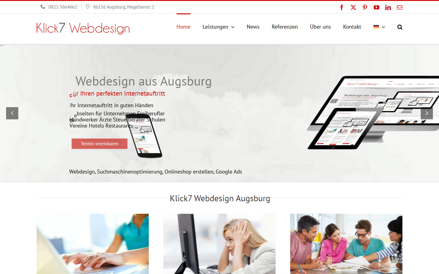 Startseite von Klick7 Webdesign, SEO-Agentur in Augsburg