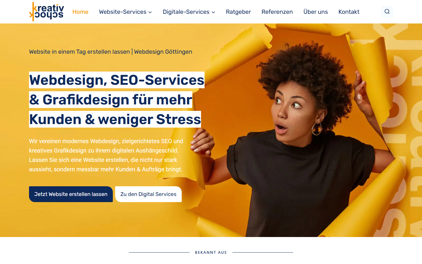 Startseite von kreativschock WebDesign & Digitalagentur, SEO-Agentur in Göttingen