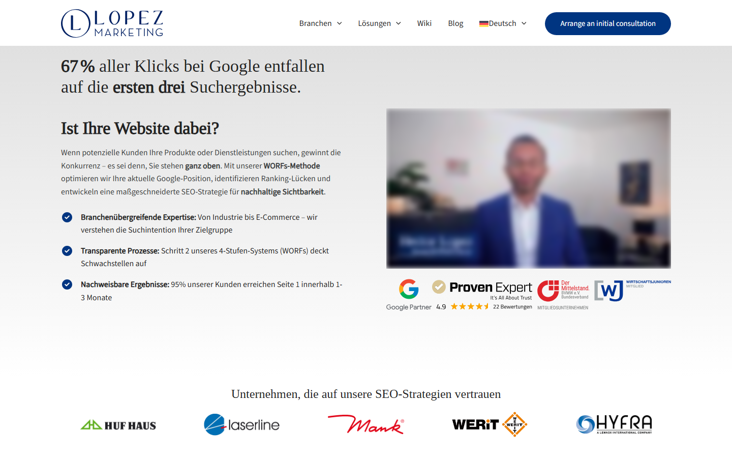 Startseite von Lopez Marketing GmbH, SEO-Agentur in Koblenz