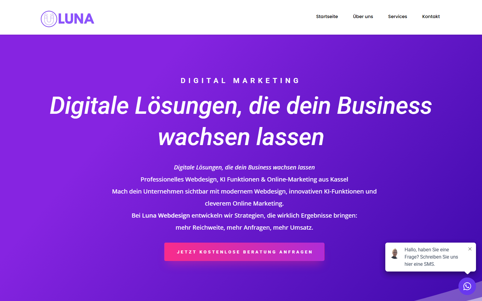 Startseite von Luna webdesign, SEO-Agentur in Kassel